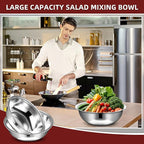 10 Pcs Stainless Steel Mixing Bowls Metal Mixing Bowls Extra Large Basin Salad Bowl with Deeper Edge, Dishwasher Safe, Mirror Finish for Home and Commercial, Silver (14 Inch 8 Qt)