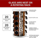 Orii Dark Acacia Wood Spice Rack with 20 EMPTY jars with Black Plastic Lids and FREE Stainless Steel Funnel & Labels