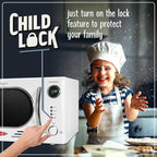 Nostalgia NRMO11WH6A 1000 Watt Power Retro Countertop Microwave Oven Easy to Clean with Removable Glass Turntable-Child Safety Lock-12 Programs-Digital Clock, 1.1 Cu. Ft, White