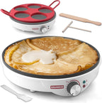 Crepe Maker Electric, Crepe Pan 12 Inch with 5 X 4” Silicone Molds, Pancake Maker Machine for Pancakes & Tortilla & Fried Eggs, Batter Spreader & Spatula Included, White