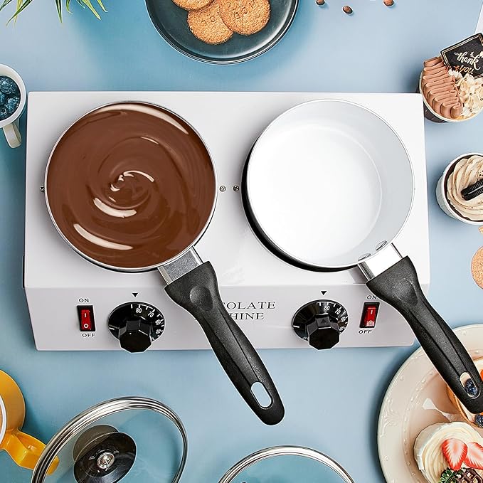 ROCEEI 1 Set Chocolate Boiler Electric Heating Chocolate Melting Tempering Machine with 1 Silicone Spatula Boiler for Melting for Candy (Double Pot)
