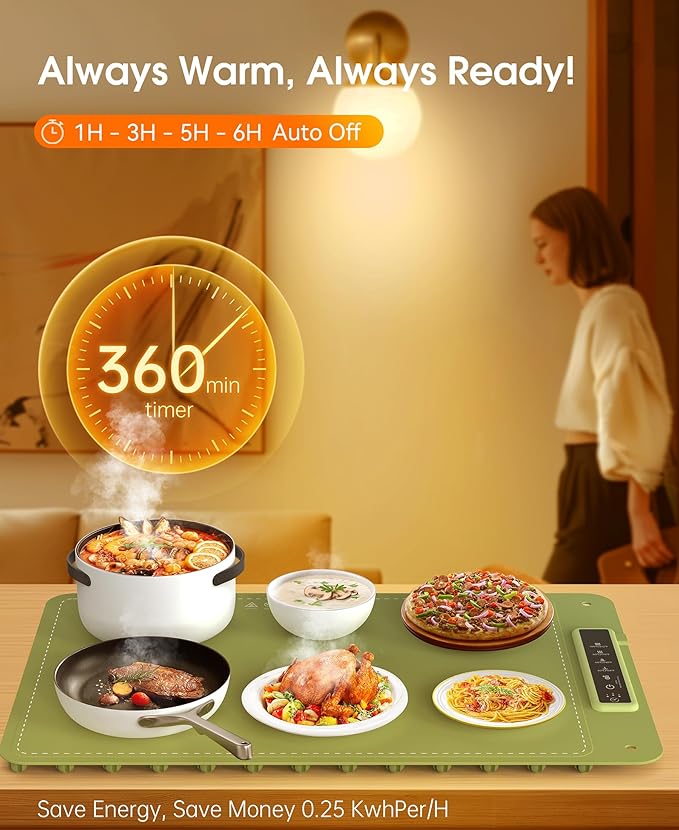 Food Warmers for Parties Buffet, Rollable Electric Warming Tray, Silicone Heating Mat for Food, Food Fast Heating or Thawing Mat for Party Gatherings, Restaurants, Chafing Dish, Daily Use(Green)