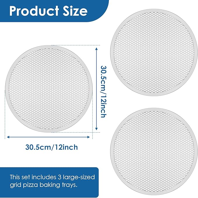 3Pcs Pizza Tray 12 inch Pizza Screen Non Stick Pizza Oven Tray Temperature Resistant Pizza Mesh Baking Tray Reusable Pizza Mesh Pan for Baking Oven Home Restaurant
