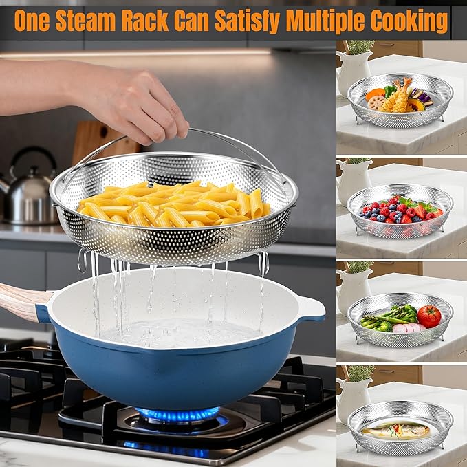 AOSION 12 Inch Nonstick Ceramic Deep Frying Pan,5.5QT Sauté Pan with lid,Large Skillet with Steam Rack,Healthy Jumbo Cooker,Stay Cool Handle,Induction Compatible, PFOA & PFAS Free. (BLUE)