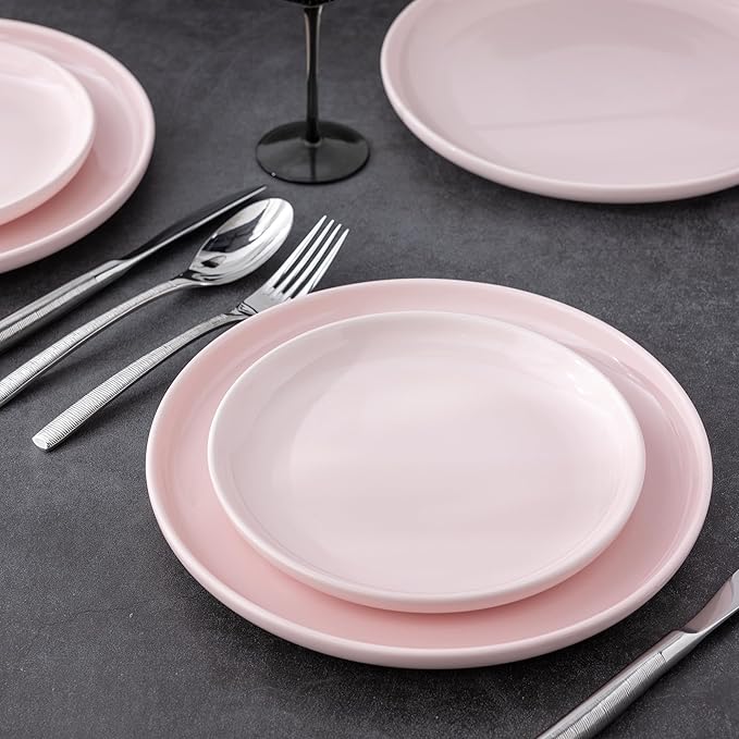 AmorArc Ceramic Dinner Plates Set of 6,10.5 inch Large Stoneware plates for Kitchen,Dinnerware Dishes set- Microwave,Dishwasher Safe,Scratch Resistant-Pink