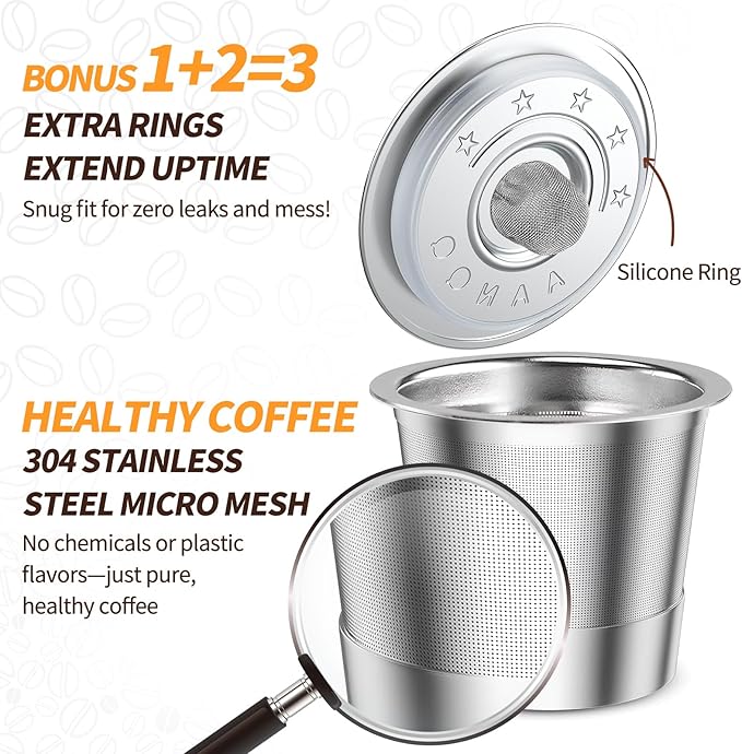 AANQQ Reusable K Cup Coffee Pods for Keurig 1.0: Stainless Steel Refillable K Cup - Reusable Coffee Filter for Keurig 1.0 Coffee Maker, Permanent, Eco-Friendly, BPA-Free