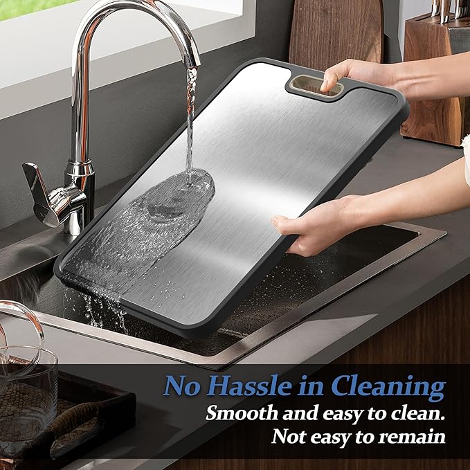 Stainless Steel Cutting Board, Double Sided Steel Cutting Boards for Kitchen, Stainless Steel/Wheat Straw Food-Grade Large Board for Meat, Non Toxic Cutting Board 15”×10“