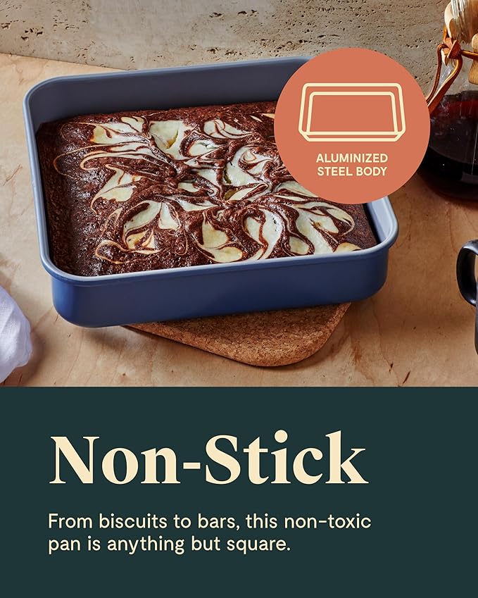 Caraway Non-Stick Ceramic 9” Square Pan - Naturally Slick Ceramic Coating - Non-Toxic, PTFE & PFOA Free - Perfect for Brownies, Lemon Bars, Cakes, & More - White