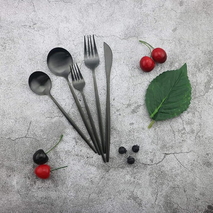 JASHII Flatware Silverware Set Stainless Steel Satin Finish Cutlery Set Service for 6, 30-Piece Spoons And Forks Kitchen Utensil Set, Dishwasher Safe (Matte Black)