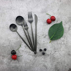 JASHII Flatware Silverware Set Stainless Steel Satin Finish Cutlery Set Service for 6, 30-Piece Spoons And Forks Kitchen Utensil Set, Dishwasher Safe (Matte Black)