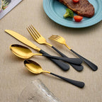 20-Piece Black and Gold Silverware Set 18/0 Stainless Steel Silverware Set Black Handle Cutlery Set Service for 4 Dinner Knives Forks Spoons Set Flatware Set Finish Dishwasher Safe