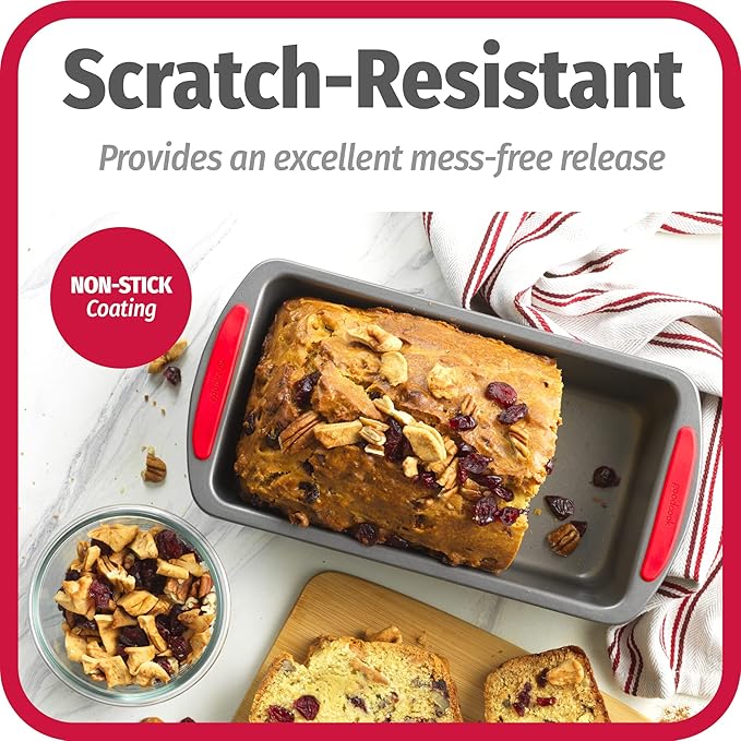 GoodCook MegaGrip 9" x 5" Nonstick Steel Bread Loaf Pan with Silicone Grip Handles, Gray