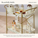 MACKENZIE-CHILDS Tumbler Glasses, Elegant Drinkware, Glasses with Gold Rim, 8 Ounces, Set of 2, Gray-and-White Sterling Check