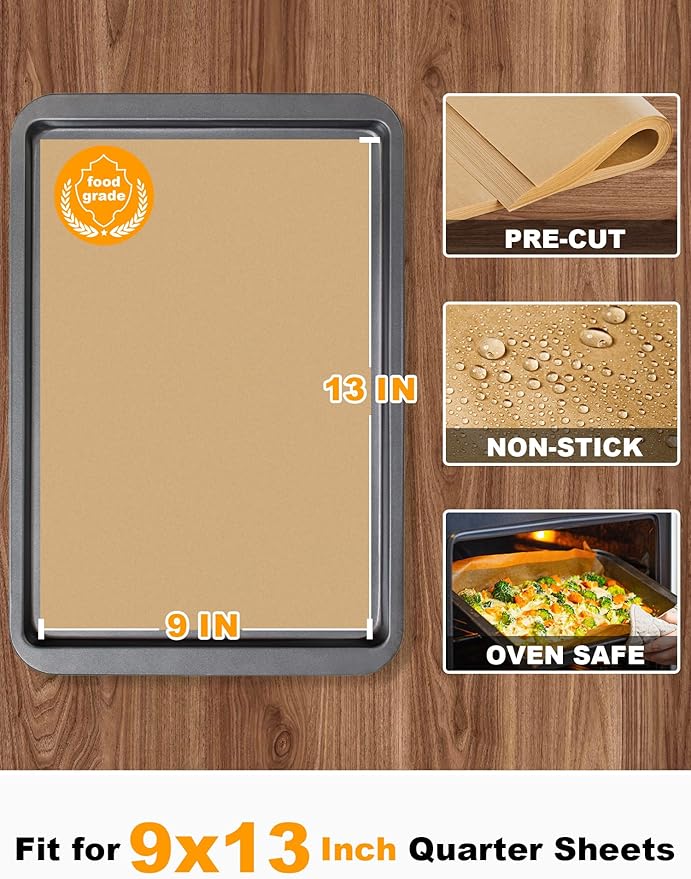 SMARTAKE 400 Pcs Parchment Paper Baking Sheets, 9x13 Inches Non-Stick Precut Baking Parchment, for Baking Grilling Air Fryer Steaming Bread Cup Cake Cookie and More (Unbleached)