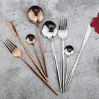 JASHII 24 Pieces 304 Stainless Steel Rose Cutlery Set Home Kitchen Silverware Set, Mirror Polished, Knife/Fork/Spoon, Modern Elegant Silverware Set for Party, Christmas