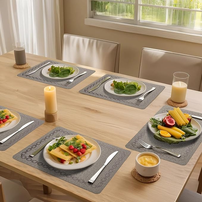 Placemats Set of 4, Heat Resistant & Waterproof Table Mats for Dining, Non Slip Scratch Proof Place Mats for Kitchen, Easy to Clean - Outdoor,Indoor Use（17x12 Inch）