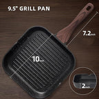 Kikcoin Nonstick Grill Pan for Indoor Cooking，9.5 Inch Versatile Griddle for Stove Tops Steak Pan with Pour Spouts
