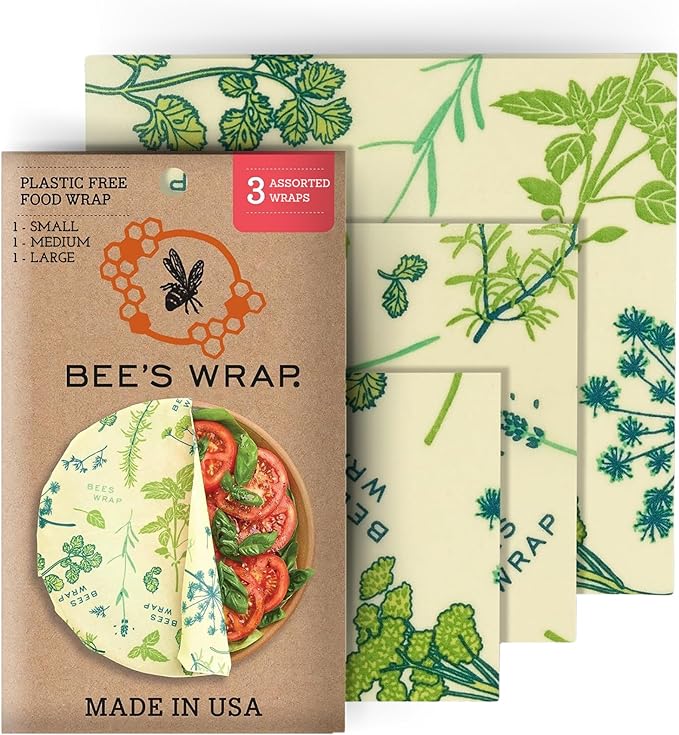 Bee's Wrap Vegan Beeswax Wraps for Food - Vegan Herb Garden 3 Pack (S, M, L) Made in USA Reusable & Organic Food Wraps, Sandwich Wrap & Bowl Covers - Eco Alternative to Aluminum Foil & Plastic Wrap