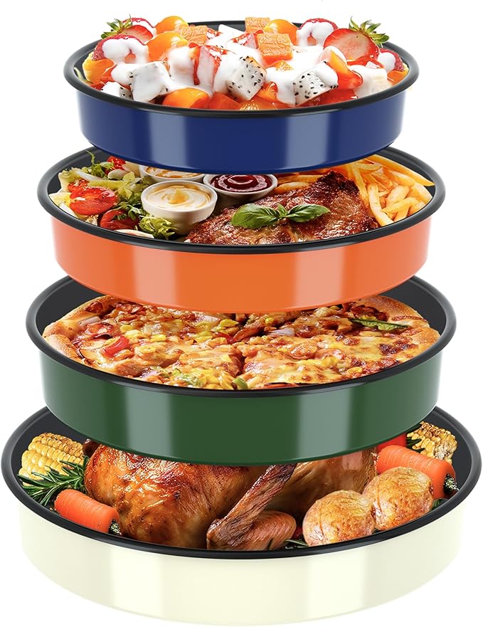 Round Baking Pan Set Roasting Dish 4-Pack 9/10/12/14 Inch Enamel Non Stick Large Cookware for Cake Bread Pie Pizza Turkey Steak, Non-Toxic Oven Dishwasher Safe, Christmas Gift Bakeware
