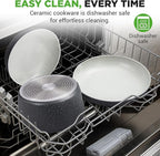 NutriChef 18-Piece Ceramic Cookware Set with Detachable Handles, Non Stick Pots and Pans, PTFE-Free Natural Ceramic Coating, Space-Saving Design, Oven & Stove Safe, Includes Utensils