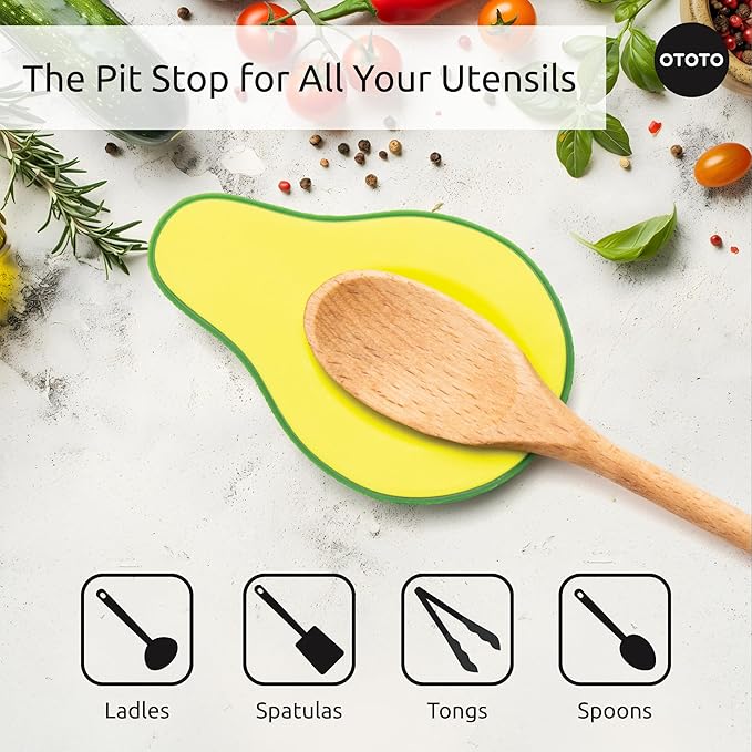 OTOTO Avocado Spoon Rest for Stove Top - Silicone Spoon Rest for Kitchen Counter, for Ladles, Tongs, Spatula Funny Cool Cute Kitchen Gifts Gadgets Accessories