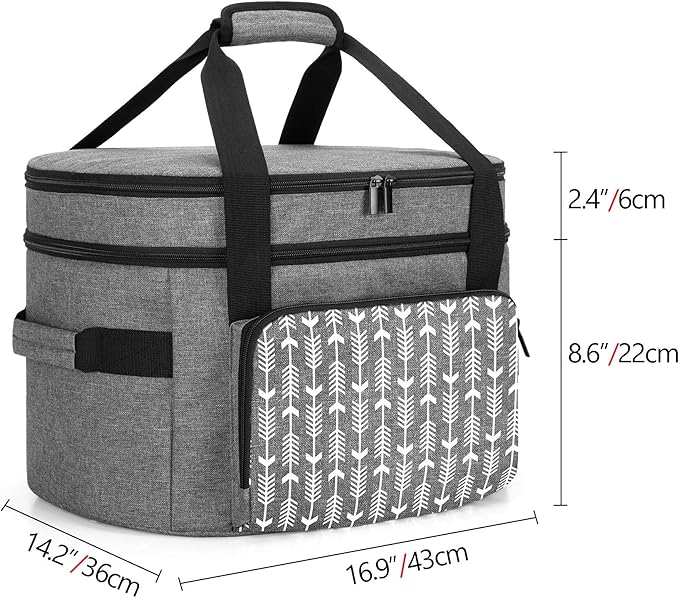 Yarwo [Upgraded Slow Cooker Travel Bag with Bottom Board Compatible with Crock-Pot and Hamilton Beach 6 7 8 Quart, Double Layers Slow Cooker Carrier, Gray with Arrow (Bag Only, Patent Pending)