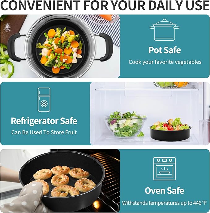 P&P CHEF Non-stick Cake Pan Set of 4, 4/6/8/9.5 Inch Round Baking Cake Pans Tins for Tier Smash Cakes, Non-Toxic & Solid, Stainless Steel Core & Leak-Proof, 4Pcs
