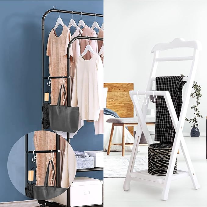 6-Pack Metal S Hooks for Hanging – Heavy-Duty S-Shaped Hook with Safety Buckle – Fits Bars up to 1.2 in – Anti-Drop S-Hooks for Closet, Wardrobes & Storage – White (Large)