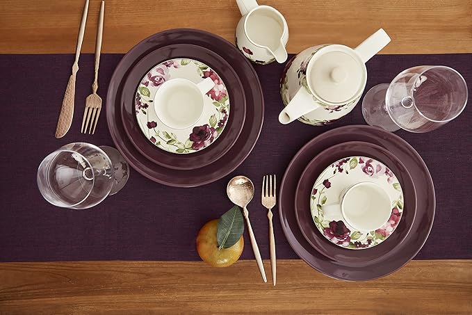 Solino Home Linen Chambray Burgundy Table Runner 156 Inches Long - Athena, 100% Pure Linen 14 x 156 Inch Table Runner for Summer, Fall, Autumn