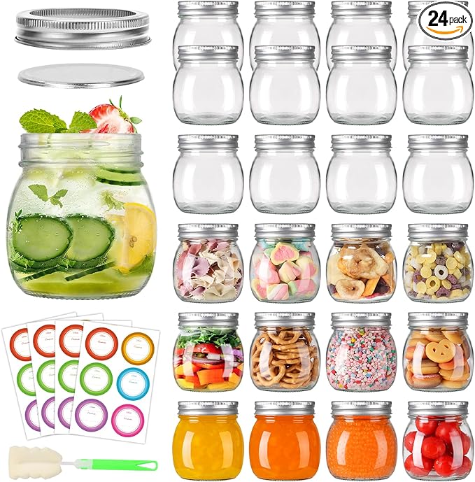 10 oz Mason Jars with Lids 24pack,Glass Mason Jars with Lids-Mason Jars 10 oz for Jam,Honey, Beans, Wedding Favors,Vegetables (10 fl. oz, Set of 24)