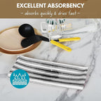 Native Fab 100% Cotton Striped Kitchen Towels - Set of 12-16"x26"- Basket Weave Stripe Dish Towels for Quick Drying, Absorbent Kitchen Wash Cloths Set with Hanging Loop - Black