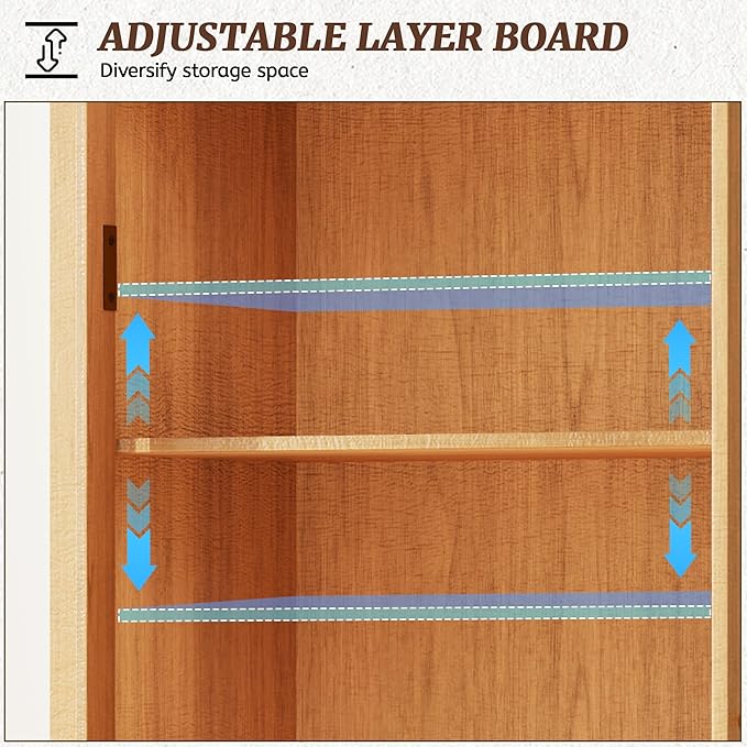 Arch Storage Cabinet with Tempered Glass Door, 71” Arched Display Floor Cabinet, 5 Tier Farmhouse Buffet with Storage for Dining Room, Living Room, Home Office or Kitchen(Oak)