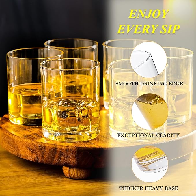 Heat-Resistant Drinking Glasses Set of 6 Double Fashioned Glass Lowball Tumblers 13.8oz Made From Premium Borosilicate All Crystal-Clear Water Cups (High borosilicate, Lowball)