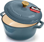 Cast Iron Pot Dutch Oven, Heavy-Duty, Oven-Safe up to 500° F & Across All Cooktops, Bread Pan with Lid & Knob, Cast Iron Cookware, Blue Kitchen Accessories, Mineral Blue