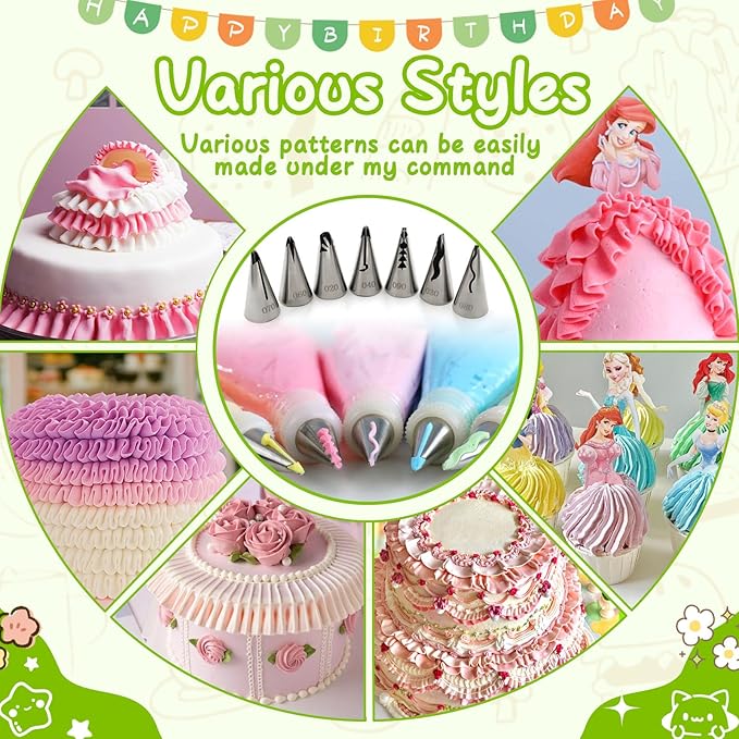 Suuker 7 Pieces Pleated Skirt Piping Nozzles Set, Stainless Steel Russian Nozzles Tips Piping Set For Pastry Fondant,Cake Decorating Supplies Baking Set Tools