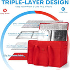 JUNGYOON 2-Pack Heavy-Duty Insulated Grocery Bags & Food Delivery Bag – Collapsible Cooler Bag with Zippered Top | Reusable Shopping Bags for Groceries, Picnics, Easy Storage(XL Red)