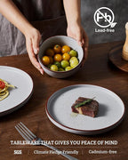 Famiware Mercury Plates and Bowls Sets, 18 Pieces Stoneware Dinnerware Sets, Dishes Set for 6, Microwave and Dishwasher Safe, Light Grey