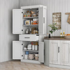 HOMCOM 72" Tall Kitchen Pantry Cabinet with Adjustable Shelves, Farmhouse Storage Cabinet with Barn Doors, Drawer and 5-Tier Shelf, Freestanding Cupboard, White
