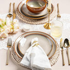 LERATIO Ceramic Dinner Plates Set of 6, 10.5 Inch Handmade Reactive Glaze Porcelain Plates, Coupe Shape Dinnerware Dishes Set for Kitchen,Oven& Microwave & Dishwasher Safe, Scratch Resistant-Kakhi