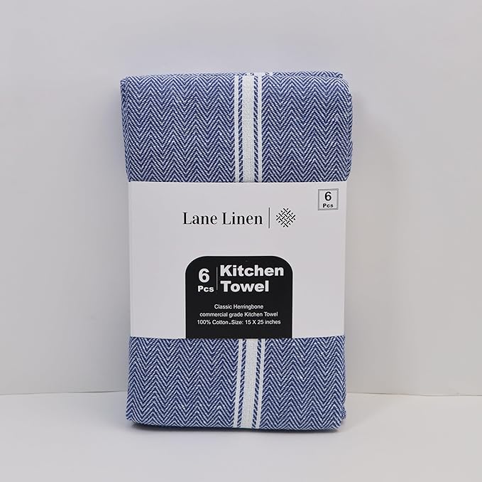Lane Linen Kitchen Towel Set, 6 Pack 100% Cotton Hand Towels For Kitchen, Dish Towels For Drying Dishes, Lint Free, 14"x25", Good For Cleaning Windows, Ceramic Surface, Glass Stovetops - Blue Chambray