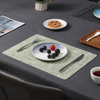 Myir JUN Dual Sided Placemats, Faux Leather Set of 6 Indoor/Outdoor Square Non-Slip Washable Table Mats (Gray Grass Green)
