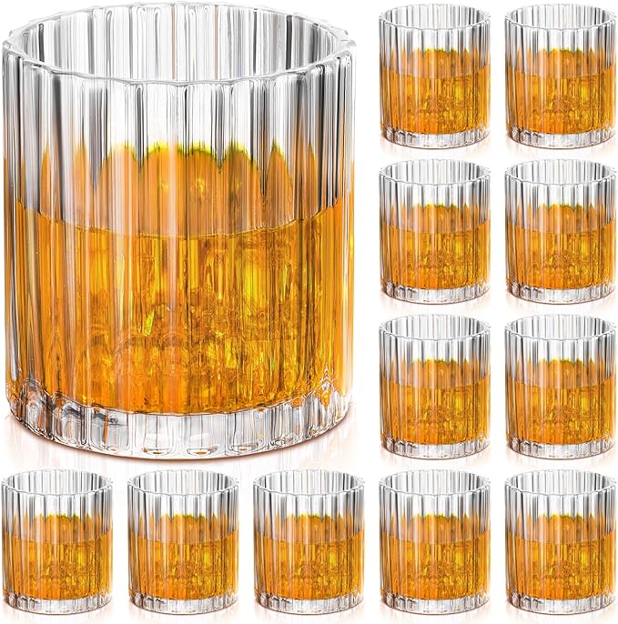 12 Pieces Old Fashioned Whiskey Glasses 10 oz Bourbon Cocktail Rocks Glasses for Whiskey Bourbon Liquor and Cocktail Drinks Gift for Men Home Bar(Vintage Ribbed)