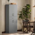 HOMCOM 71" Kitchen Pantry Cabinet with Drawer and Adjustable Shelf, Freestanding Tall Storage Cabinet with 2 Double Door Cupboards, Gray