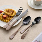 20-Piece Black Silverware Set 18/0 Stainless Steel Silverware Set Brown Handle Cutlery Set Service for 4 Dinner Knives Forks Spoons Set Flatware Set Finish Dishwasher Safe