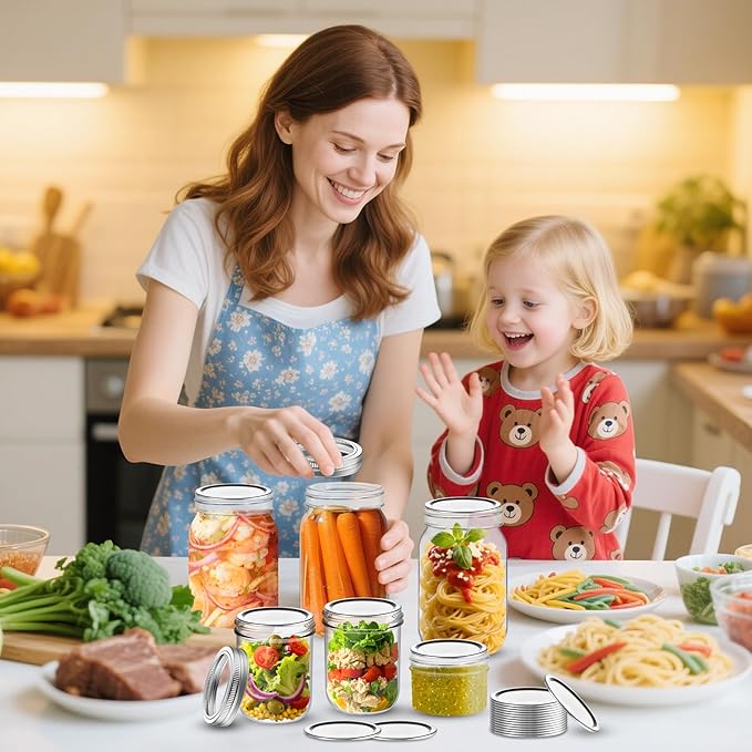 Aliggbent Canning Lids 130PCS, Mason Jar Lids Wide Mouth 86MM Canning Lids Anti-Rust and Leak Proof Airtight Split-Type Lids Silver Canning Flats with Silicone Seals for Mason Jars