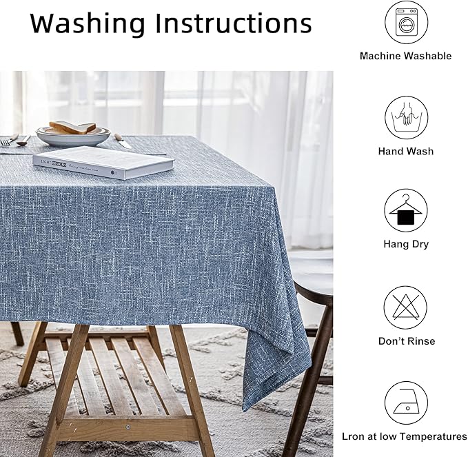 Waterproof Cotton Linen Thick Tablecloths Rectangle Dining Table Cloth, Wipe Clean & Water Resistant Table Cover for Kitchen Party and Banquets, Washable（54"x144" Length） Dirty Blue