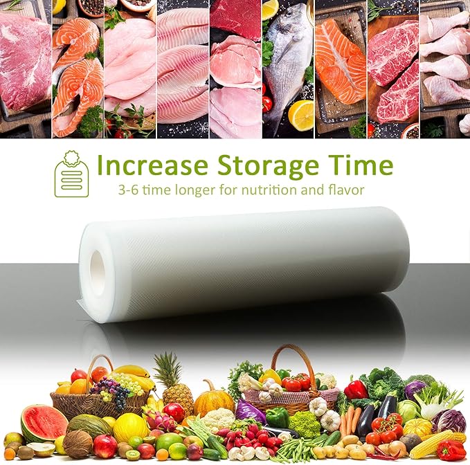 6 Pack 11"x20'(3Rolls) and 8"x20' (3Rolls)Thickened Vacuum Sealer Bags , Smell-Proof, Puncture Prevention, Heavy duty for POTANE, Food Saver, Great for Vacuum storage,Meal Prep or Sous Vide