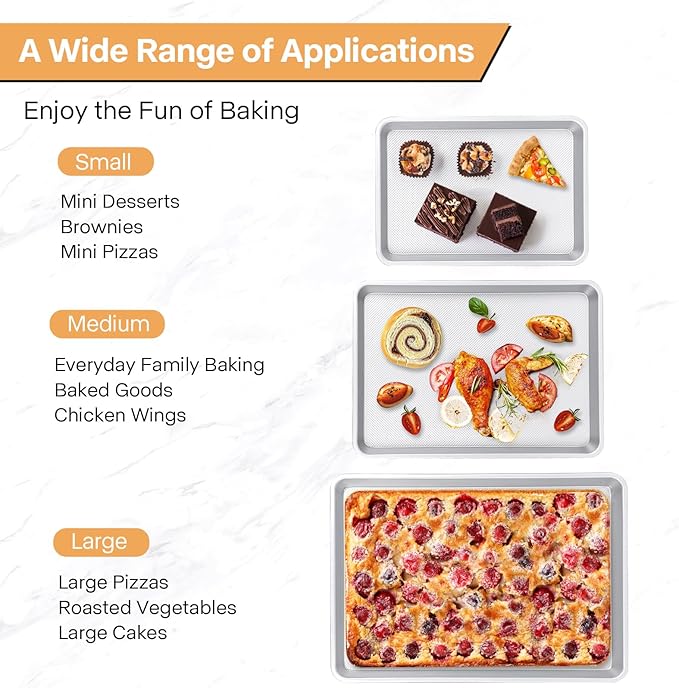 3-Piece Non-Stick Baking Sheet Set | PFOA/PFOS/PTFE-Free, 0.8mm Heavy-Duty Steel with Diamond Texture Surface | Stackable Design for Roasting, Baking & Toasting