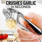 Zulay Kitchen Premium Garlic Press Set - Rust Proof & Dishwasher Safe Professional Garlic Mincer Tool - Easy-Squeeze, Easy-Clean with Soft, Ergonomic Handle - Silicone Garlic Peeler & Brush (Chrome)