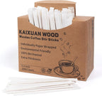 Coffee Stirrers 1000pcs Individually Wrapped Coffee Stirrers Wood - 5.5 Inch Disposable Wooden Stir Sticks for Coffee, Cocktail and Hot Drinks